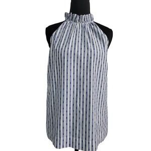 Y2K Waverly Wave Striped Halter Top Ruffle Neck Sleeveless Casual Blouse Size XL